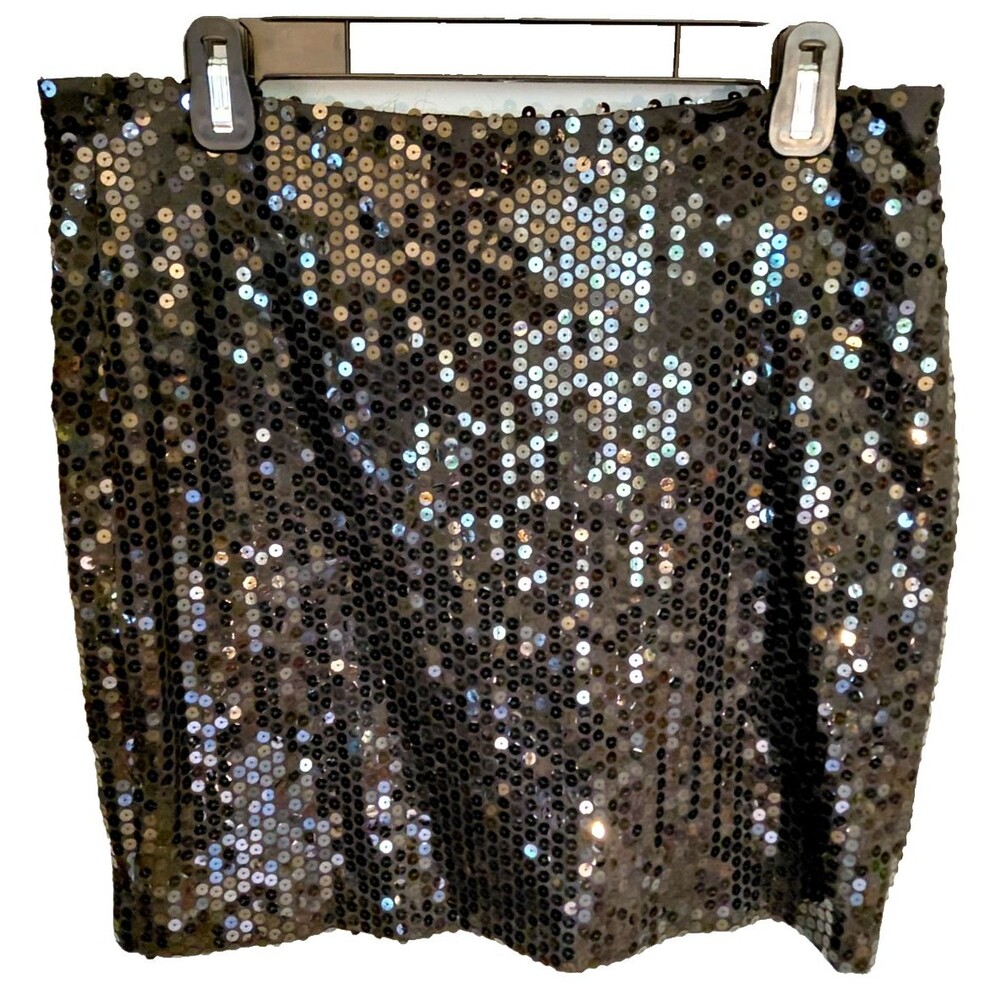 Cache Black Sequin Skirt Womens Sz L Stretchy "flaw"